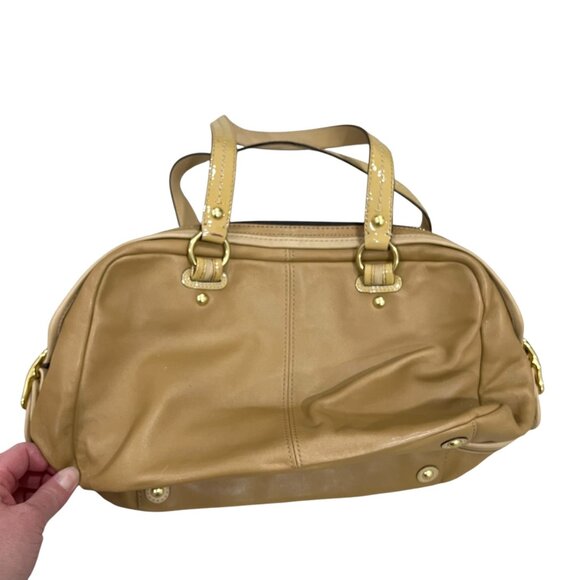 Coach Tan Leather Satchel Bag With Multiple Compartments & Gold Hardware - Picture 3 of 12